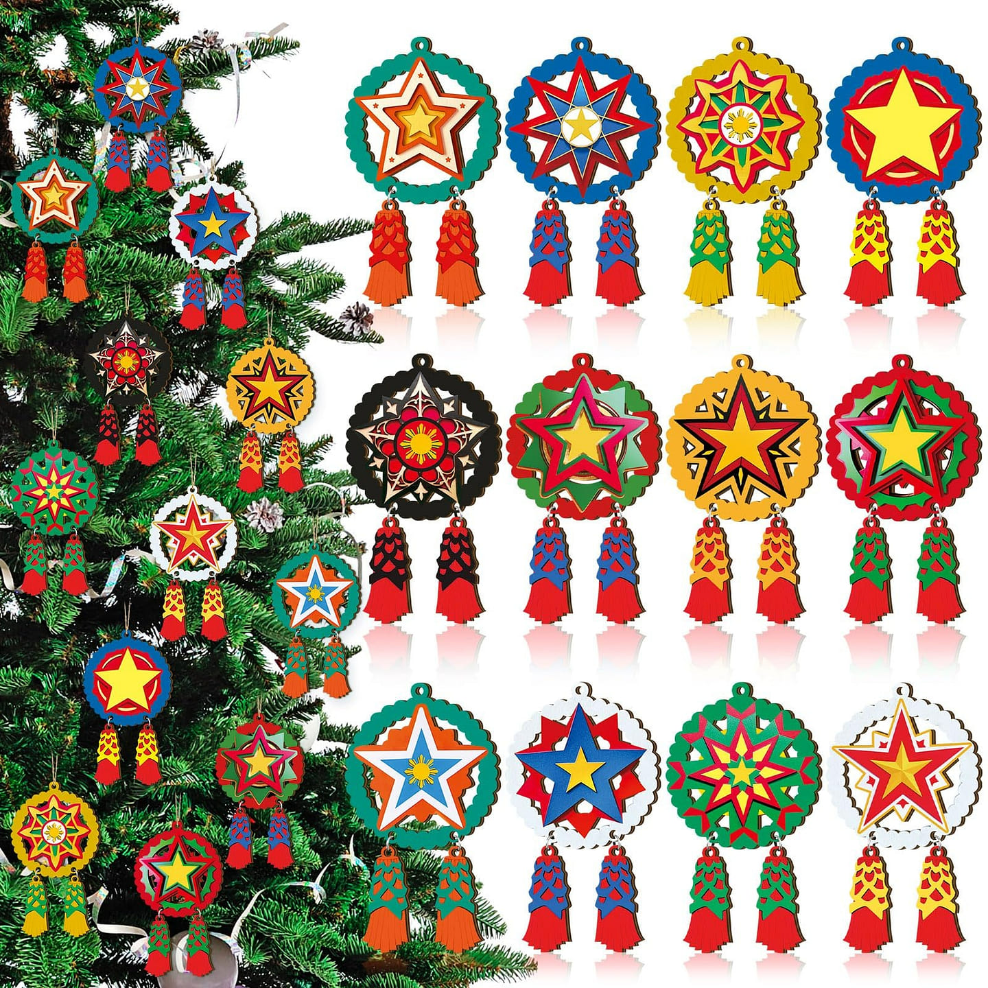 24 Pcs Philippine Christmas Tree Parol Ornament 1 each