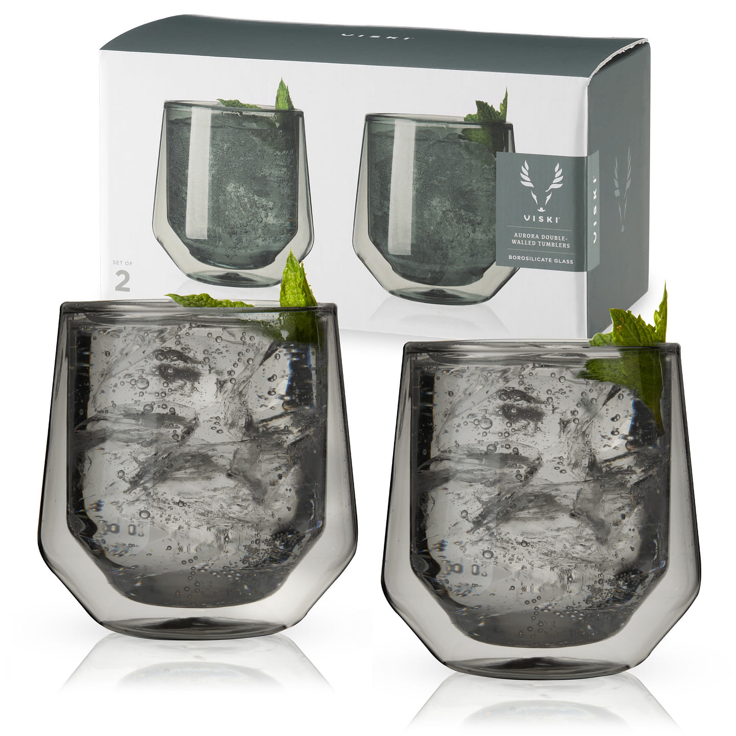 Double Walled Aurora Tumblers in Smoke (set of 2) by Viski 2 each