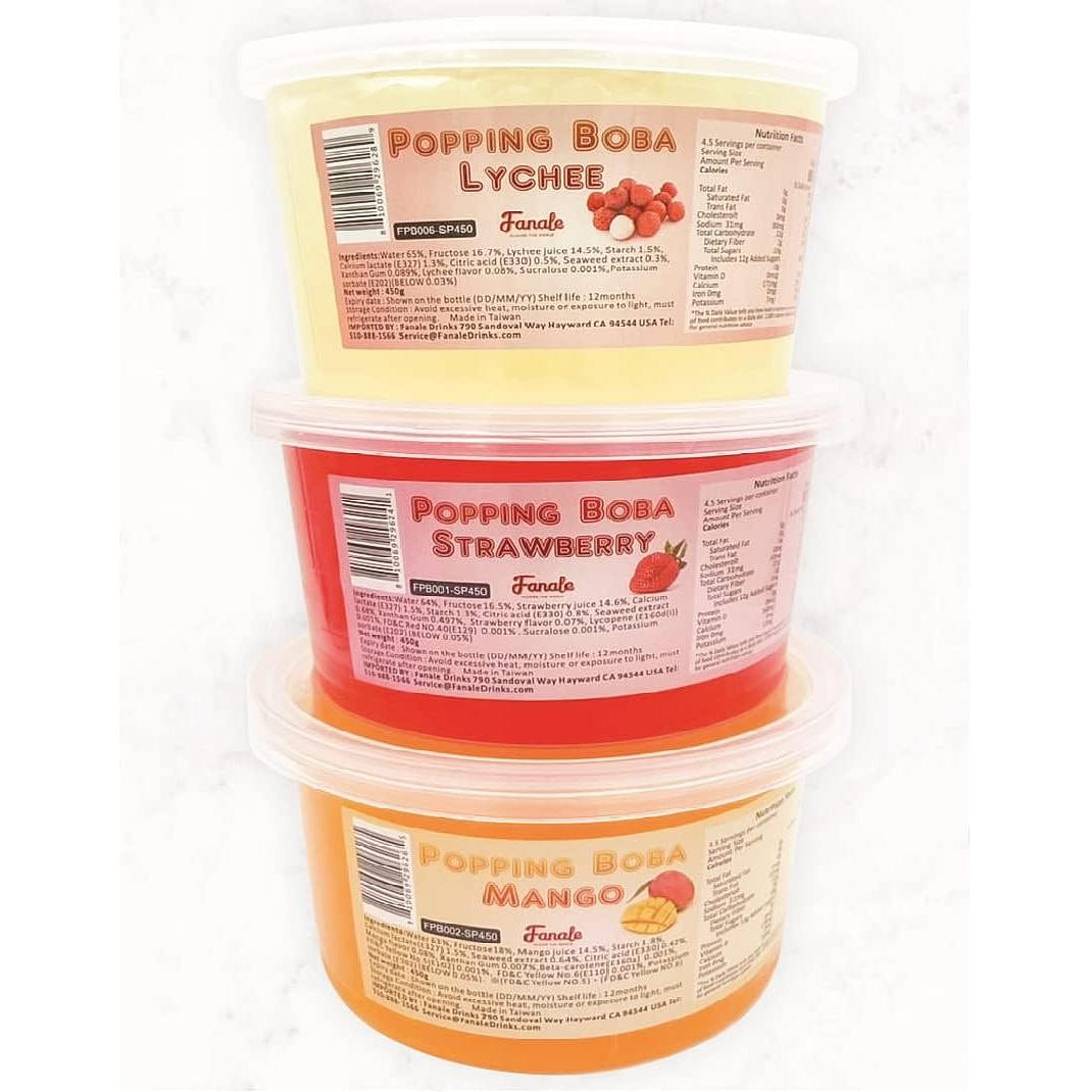 Fanale Popping Bursting Boba Mango + Strawberry + Lychee Flavor 450g 3 bottle