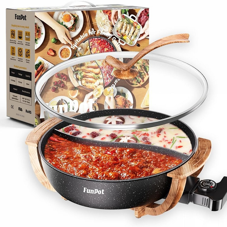 五档温度电火锅，带木纹手柄， 1 个