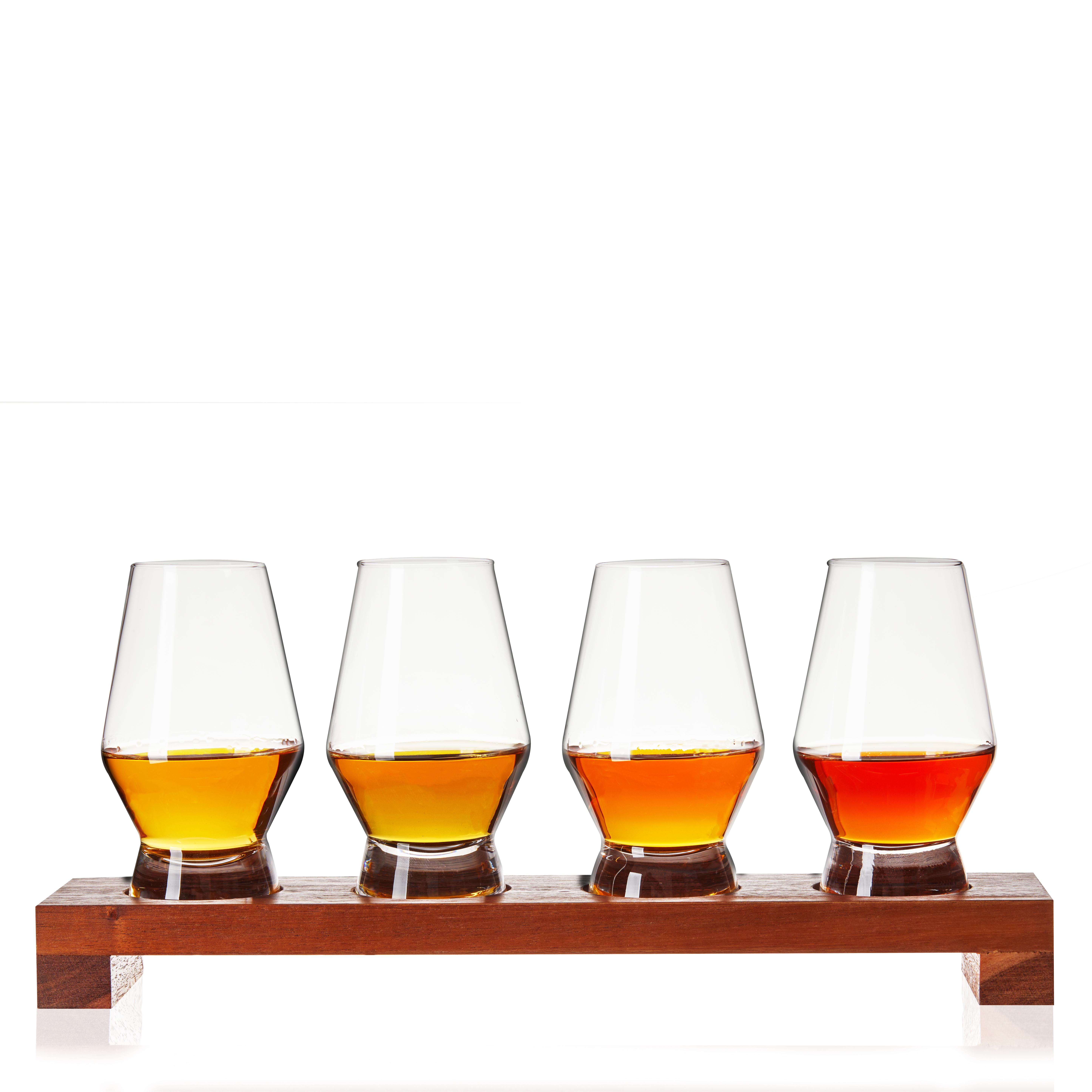 Get Viski Spirit Tasting Flight Kit, Crystal Liquor Glasses with Wooden