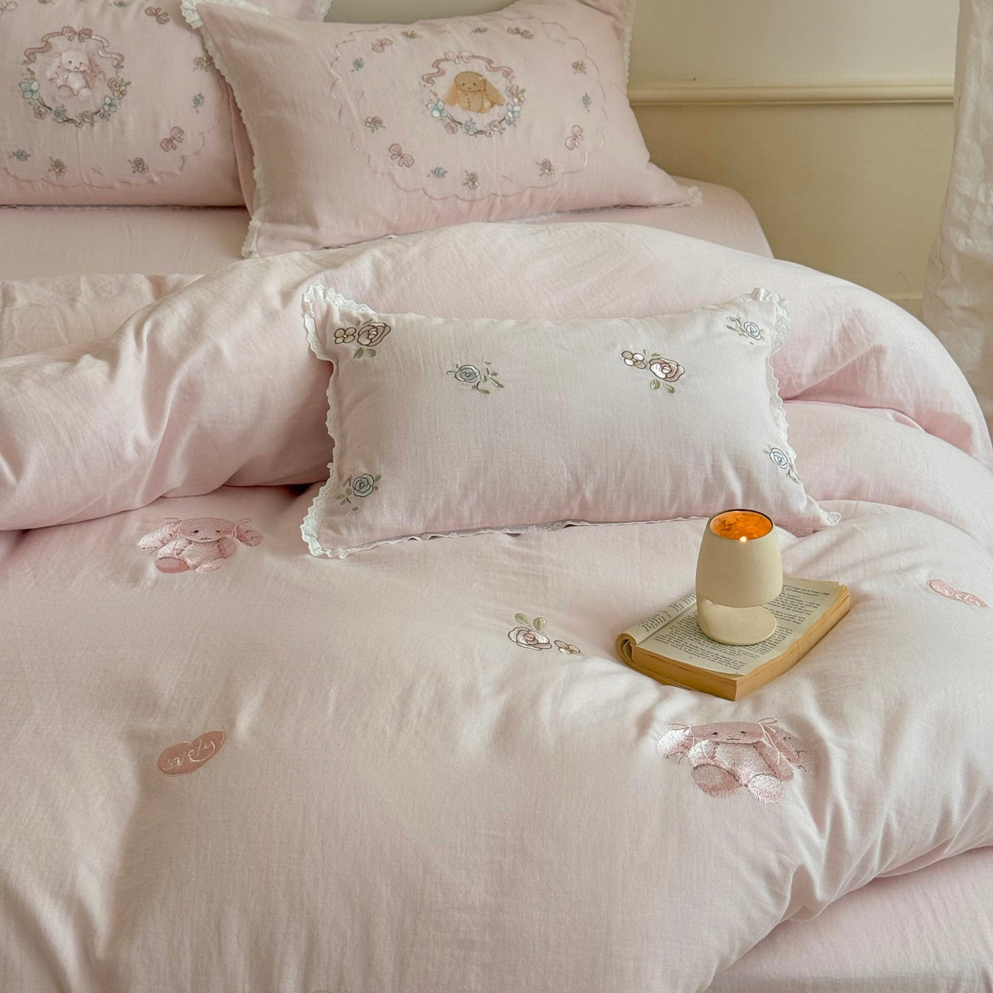 Cottagecore Bunny Bedding Set Pink-Queen 2000 g