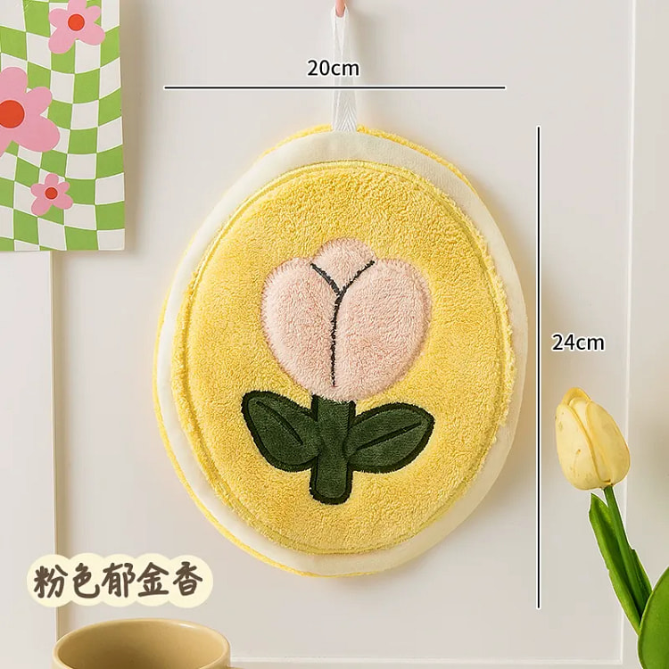 可爱厨房挂式擦手巾 粉色郁金香