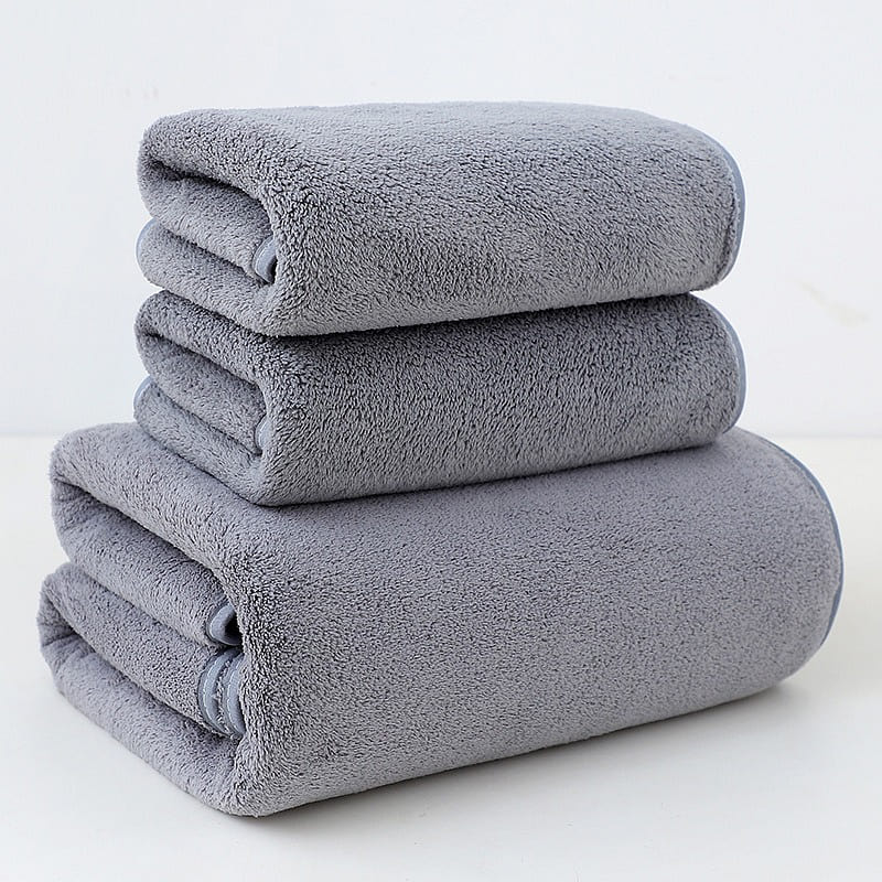 Coral fleece towel and bath towel set gris 1 count
