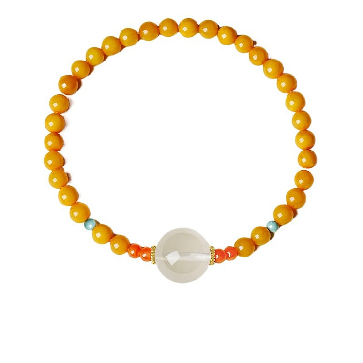 宫里上新 蜜蜡手串鸡油黄琥珀手链 纳福圆满 5mm 1 盒