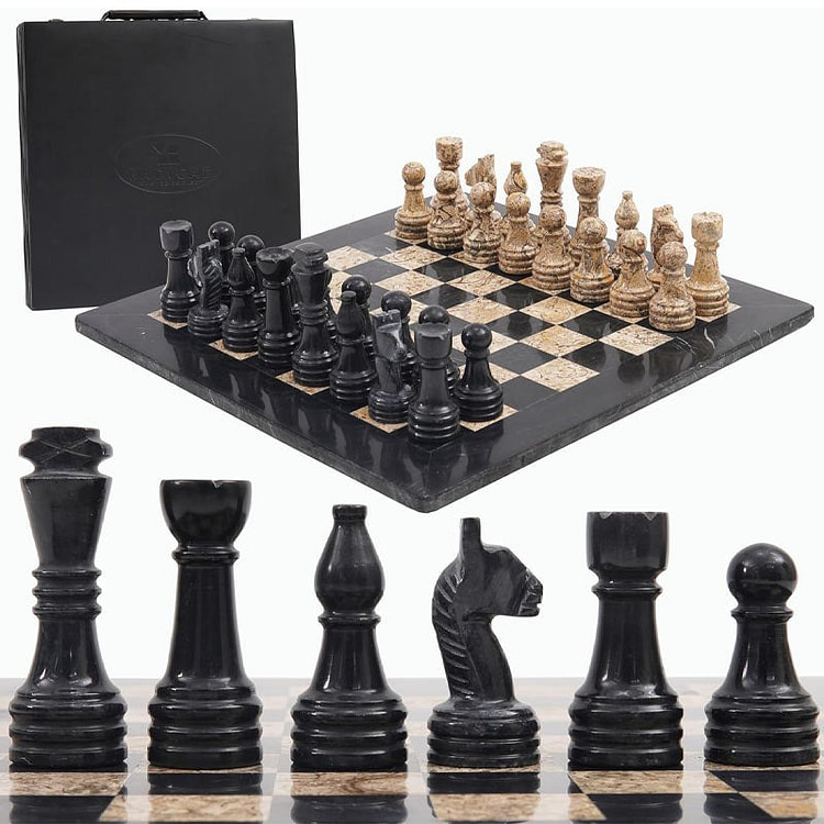 15吋大理石西洋棋套裝 黑色和珊瑚色