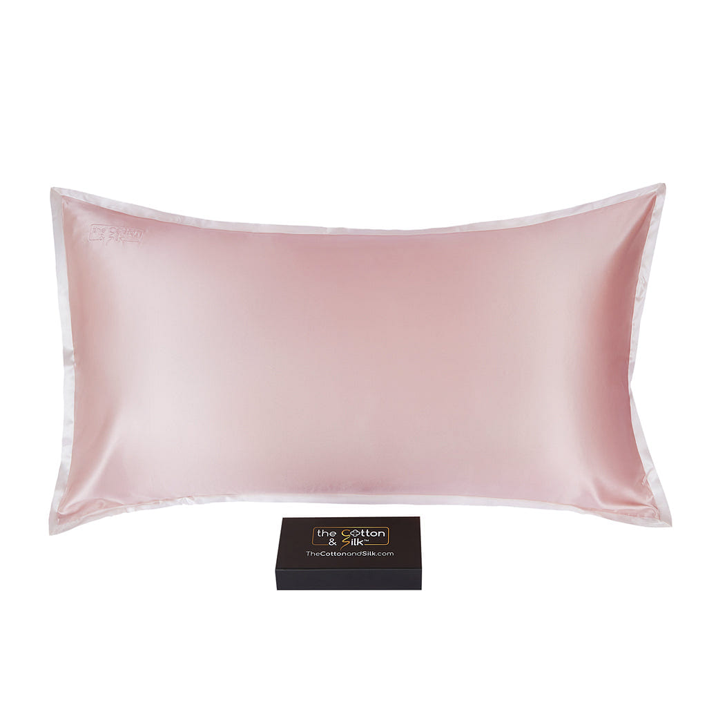 King-size 22 Momme Mulberry Silk Pillow Sham – Pink + Cream King (20“ x 36“) / Pink + Cream 0.5 lb