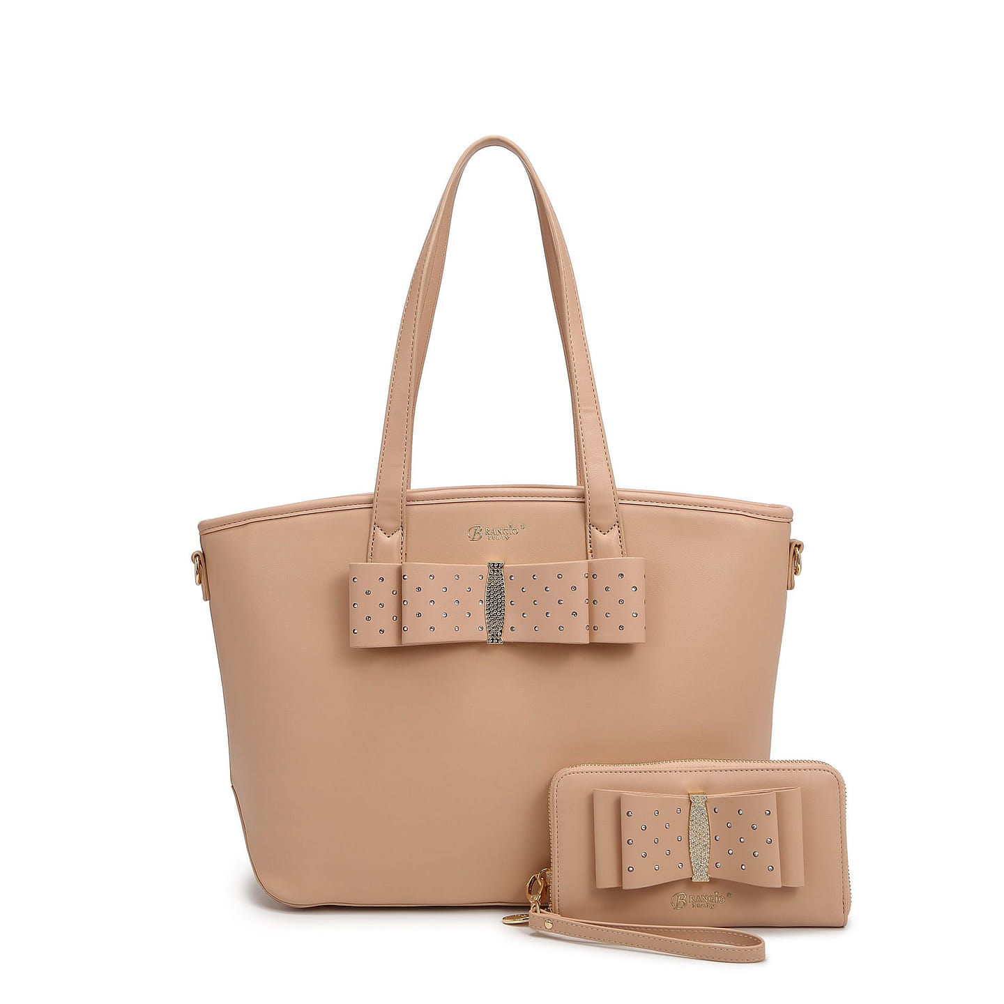 Ribbon Romance Tote Bag with Rhinestone+Matching Wallet Set [RK4289+RKW4268-PK] 1 each