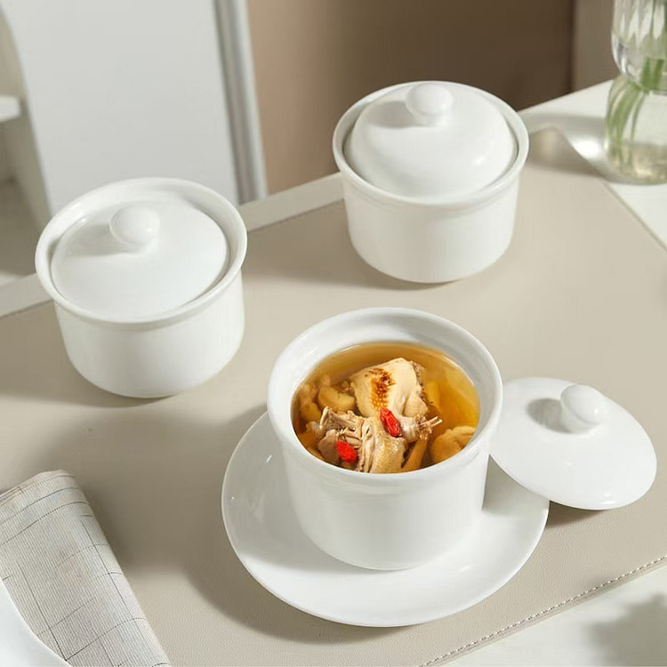 White Porcelain Crock Pot Bowls Lead Free Chrome