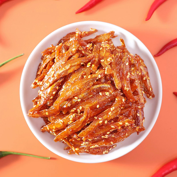 Spicy whitebait, dried small fish, sesame honey sauce, spicy seafood, speci