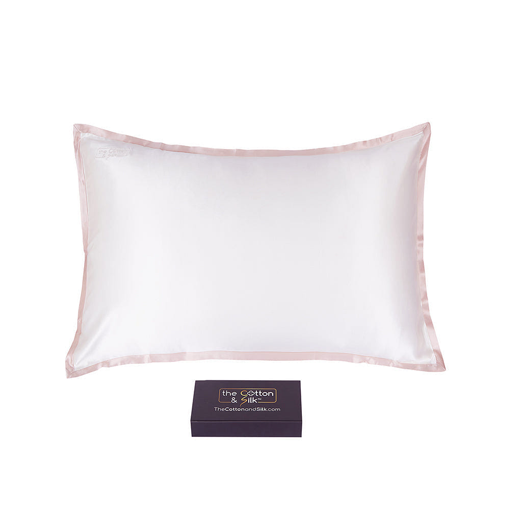 Queen-size 100% 6A+ 22 Momme Mulberry Silk Pillow Sham – Cream + Pink Queen (20“ x 30“) / Cream + Pink 0.5 lb