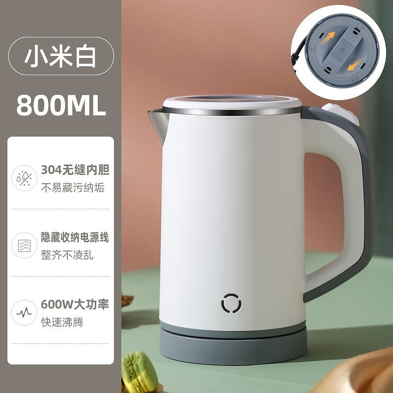 家用电热水壶 304不锈钢双层保温 110V 白色 1 份