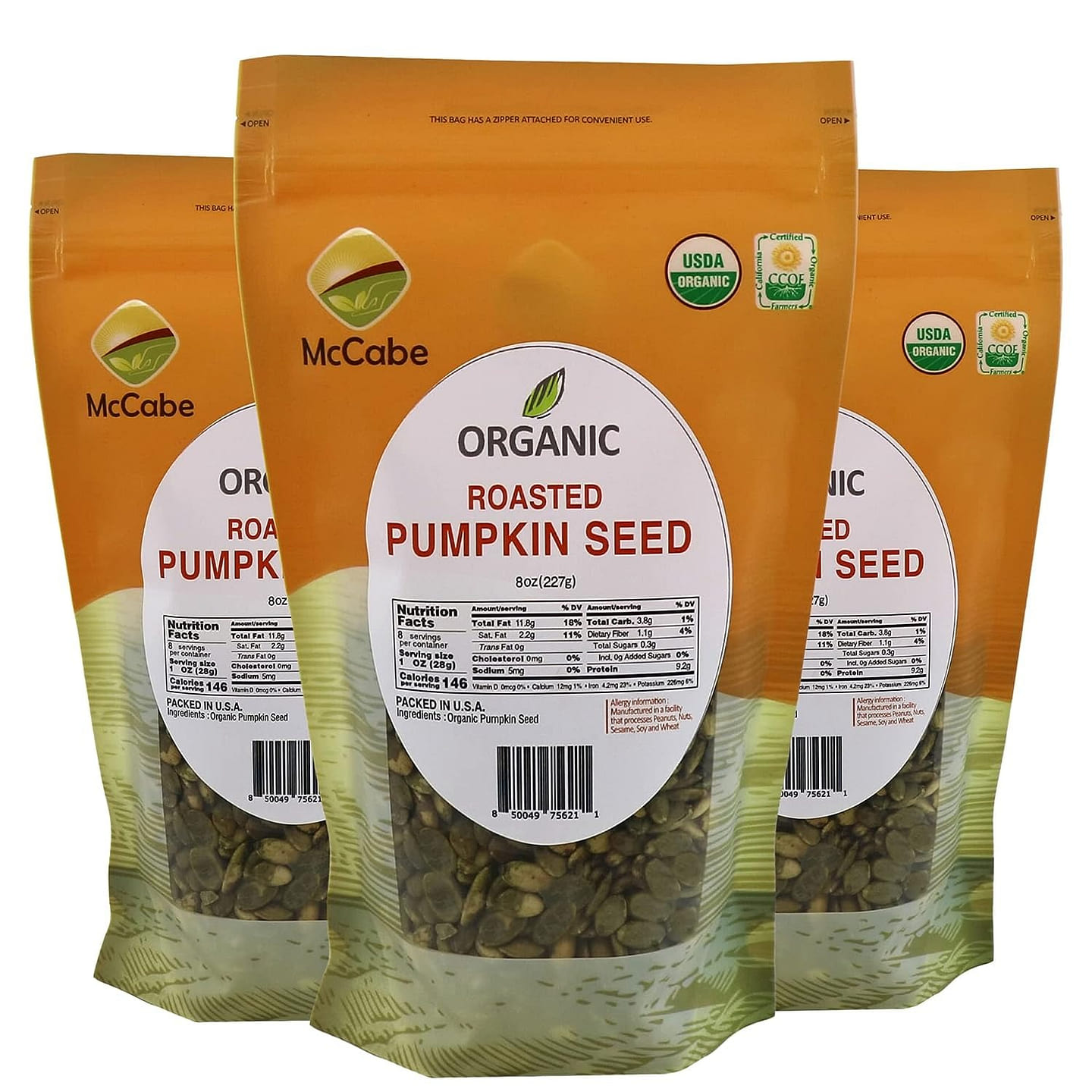 McCabe Organic Roasted Pumpkin Seeds 8oz (3 Packs) 8 oz