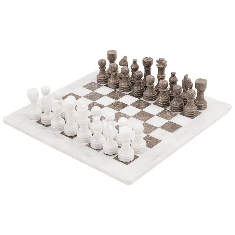 大理石國際象棋套裝 15 英寸 白色和灰色海洋風
