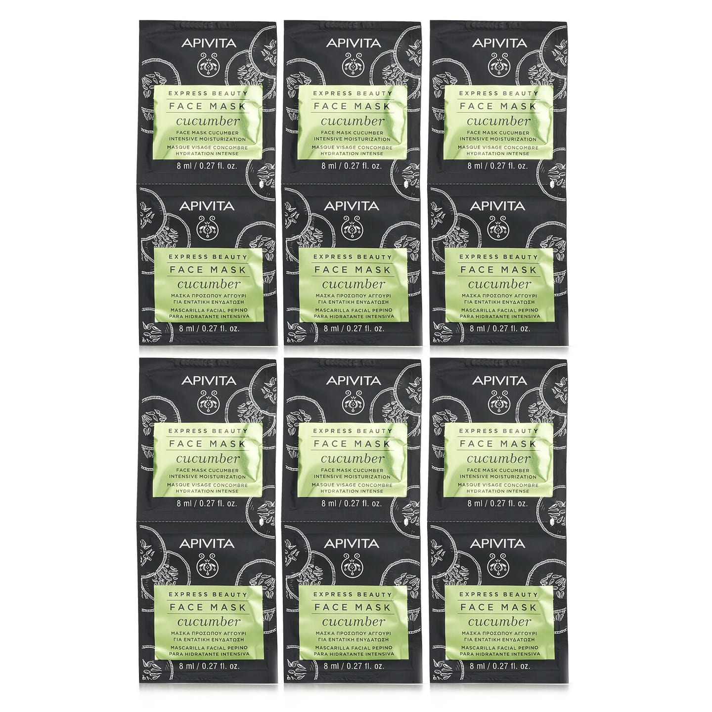 Apivita Express Beauty Face Mask with Cucumber (Intensive Moisturization) – Unboxed 6x(2x8ml) 6 ml