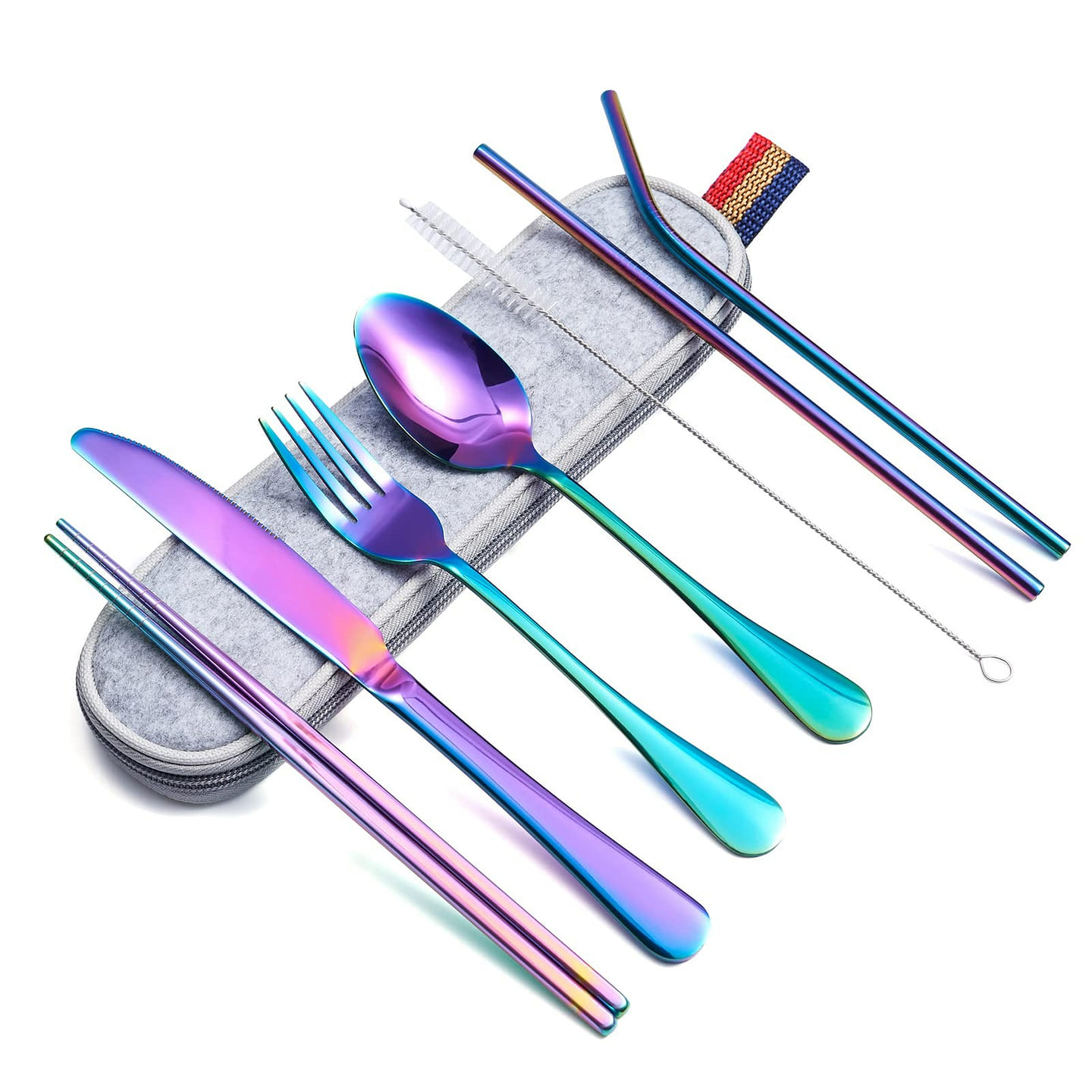 8-Piece Stainless Steel Flatware set, Cutlery Set for Trip Camping, Rainbow 1 each