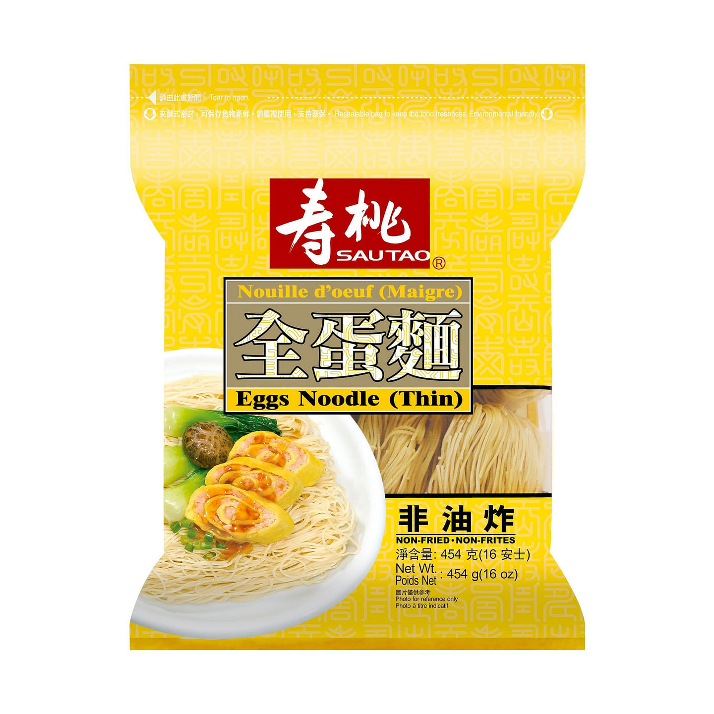 寿桃牌 袋装 全蛋面 幼条 454 克
