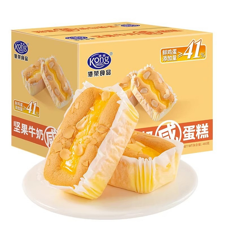 港荣坚果牛奶咸蛋糕面包早餐零食健康营养食品 480 克