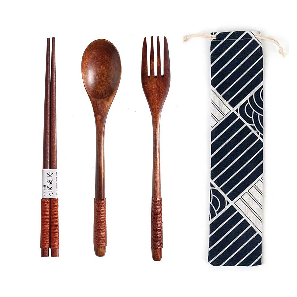 SUMI Artisan-Crafted Solid Wood Dinnerware 4pcs 1 pack