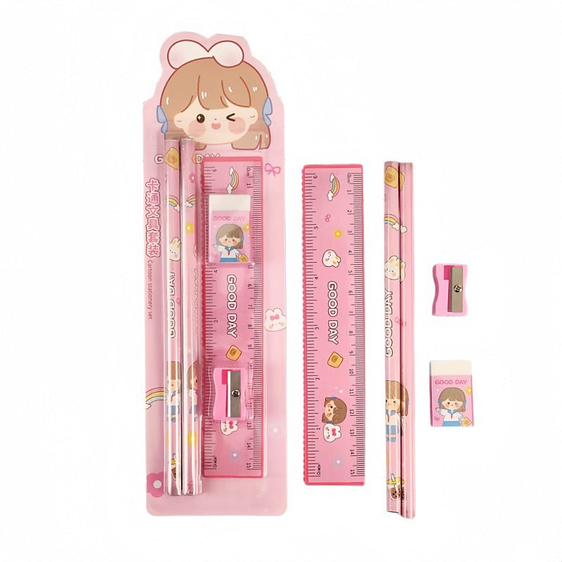 Cartoon Pencil Stationery Set-Cute Girls Pink 1 count