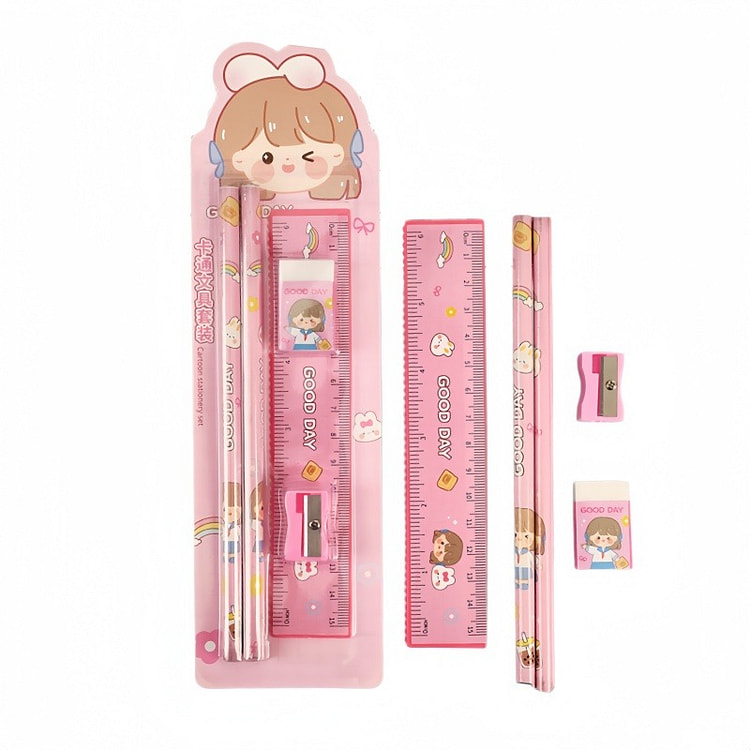 Cartoon Pencil Stationery Set-Cute Girls Pink 1 count