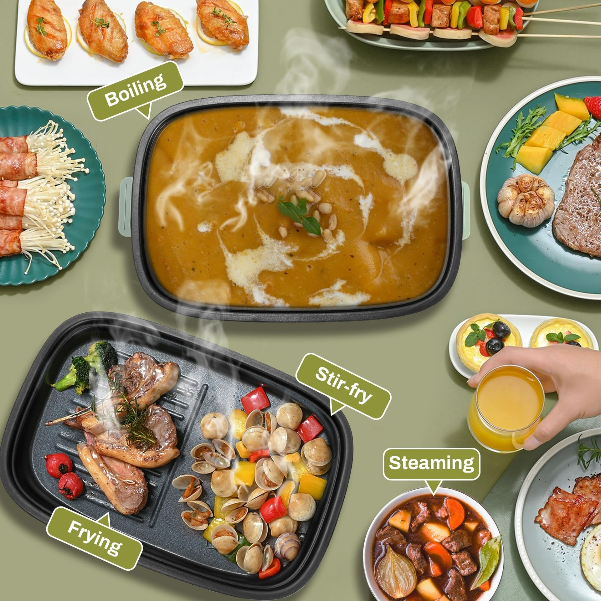 Get 2 in 1 Electric HotPot with Removable Grill Pan Delivered