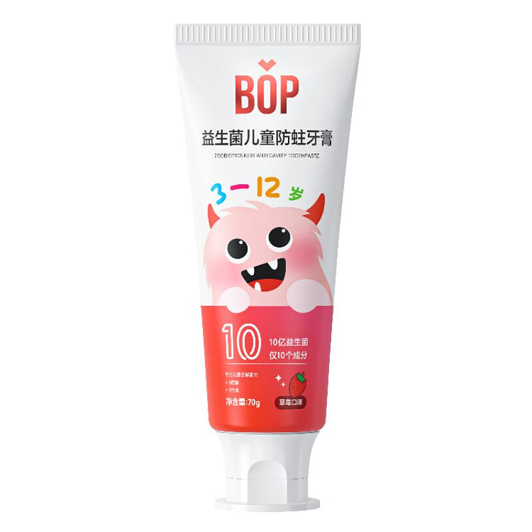 BOP波普 专研益生菌儿童防蛀牙膏草莓口味 70g