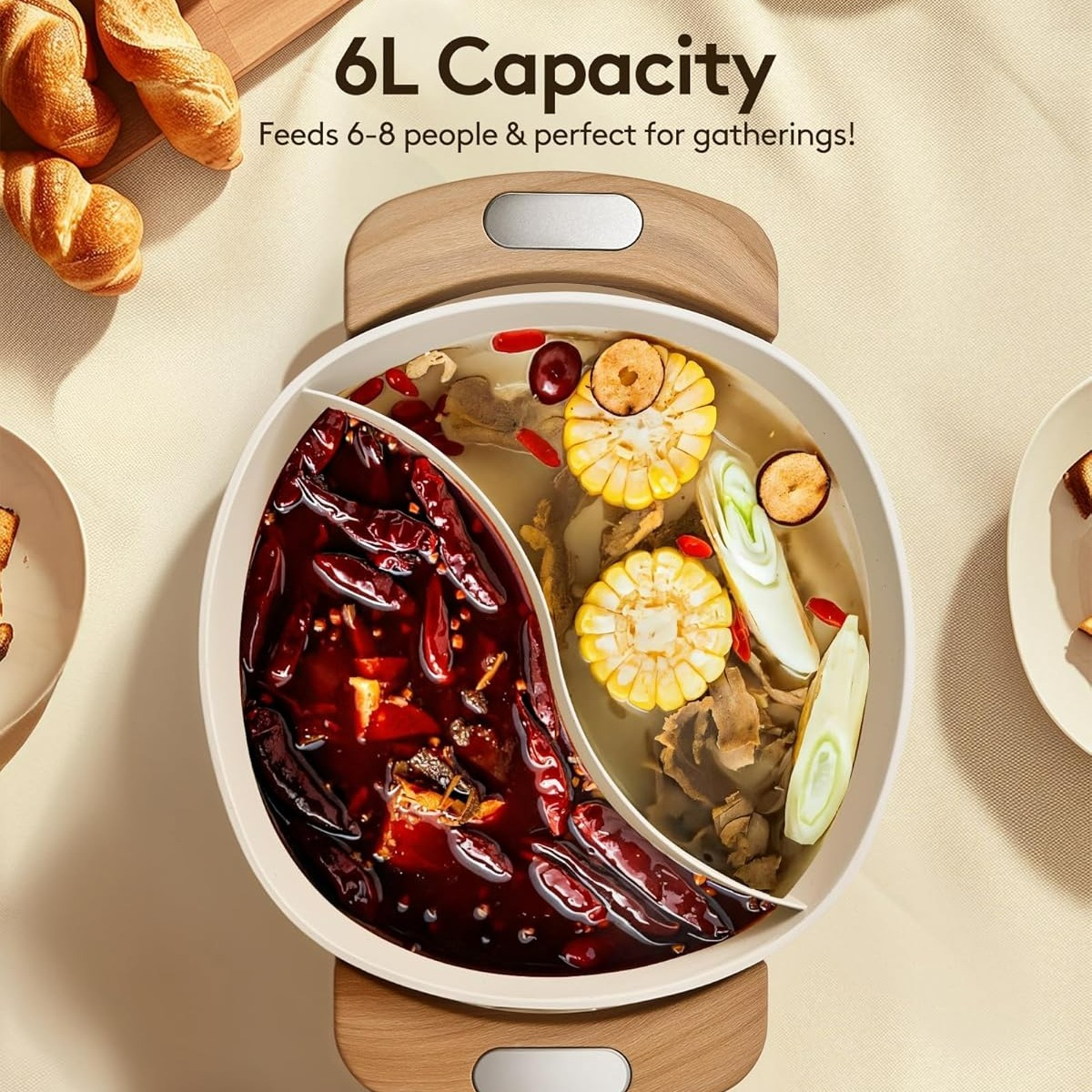 Electric Hot Pot 二つの調理エリア Get Electric Hot Pot with Divider 6L Dual-Sided Pot.. 1 each