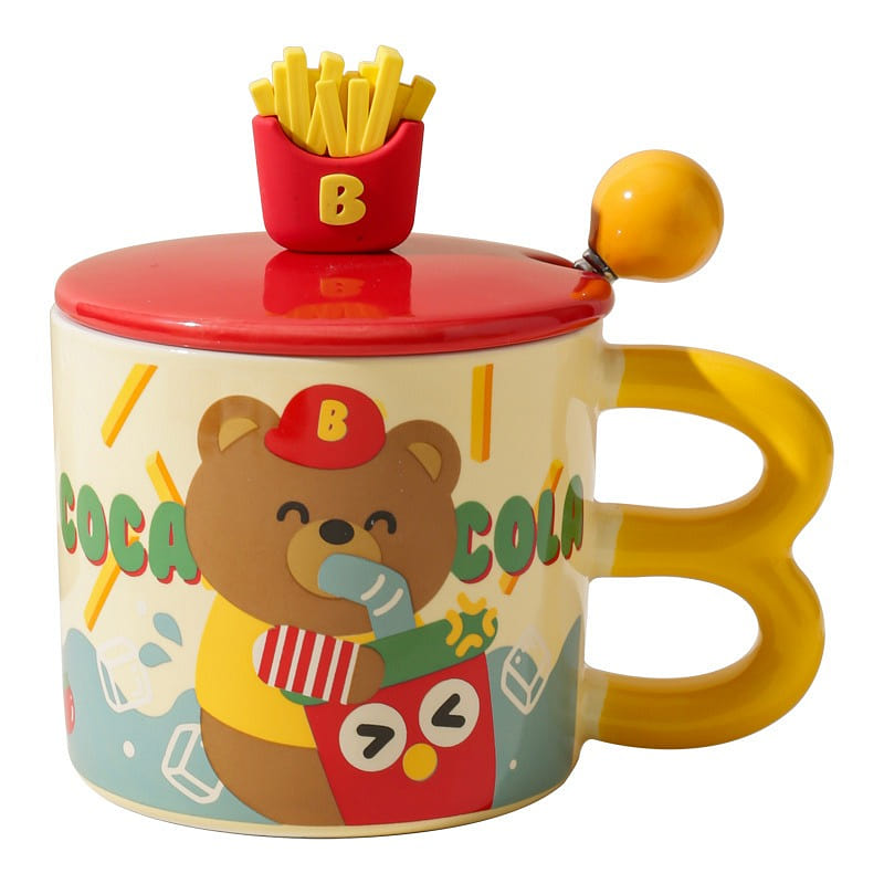 gorgeous Ins Style Ceramic Mug With Lid Cute Couple McDonald’s Bear-D Mode 1PC 1 each