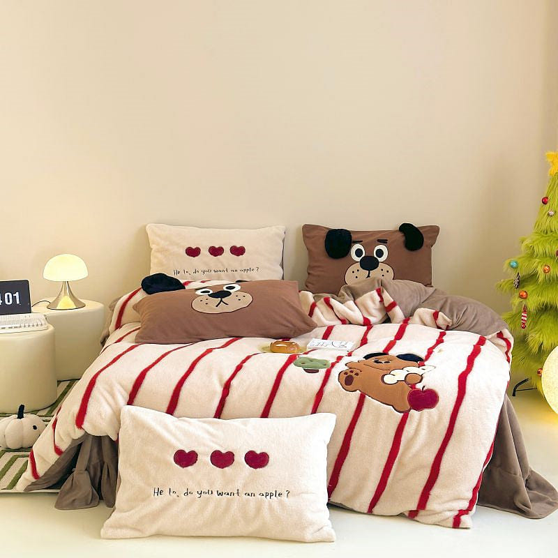 LULLABUY Furry Friends Cartoon Bedding Set White&Red King Size 2000 g