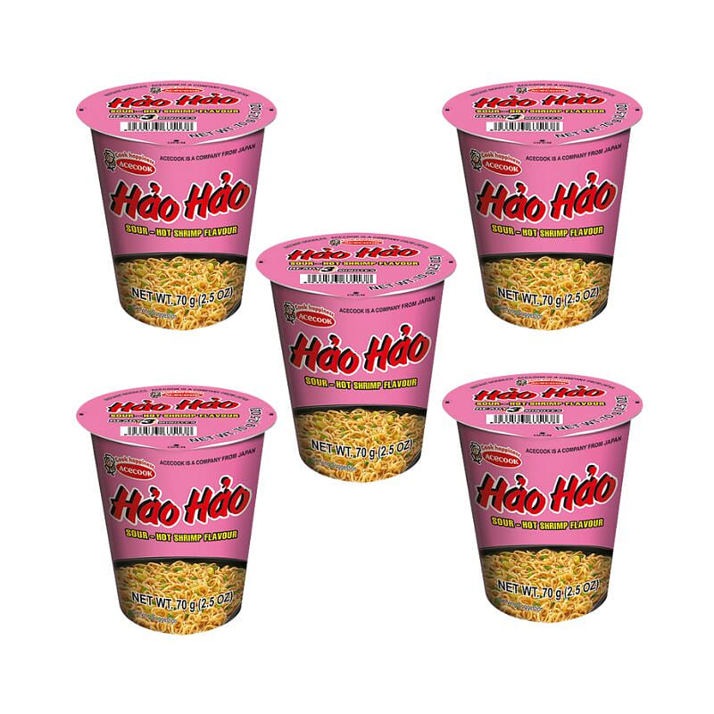 Acecook Hao Hao Hot & Sour Shrimp Flavour pack of 5 1 each