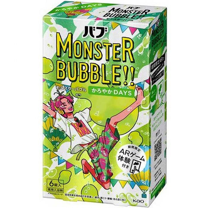 KAO花王 BUB MONSTER BUBBLE 碳酸气泡药用入浴剂（多彩DAYS/柑橘绿韵香型） 70g*6锭入（插画师TOMOWAKA的限定包装设