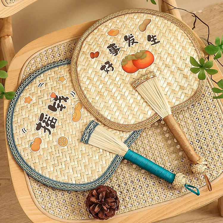蒲扇手工编织 家用古风手摇扇（摇钱棕色圆形小号）