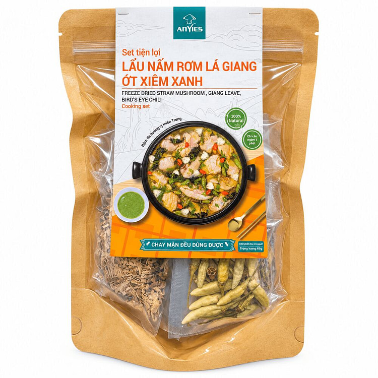 Set Lẩu Nấm Rơm Lá Giang Ớt Xiêm Xanh 65 g