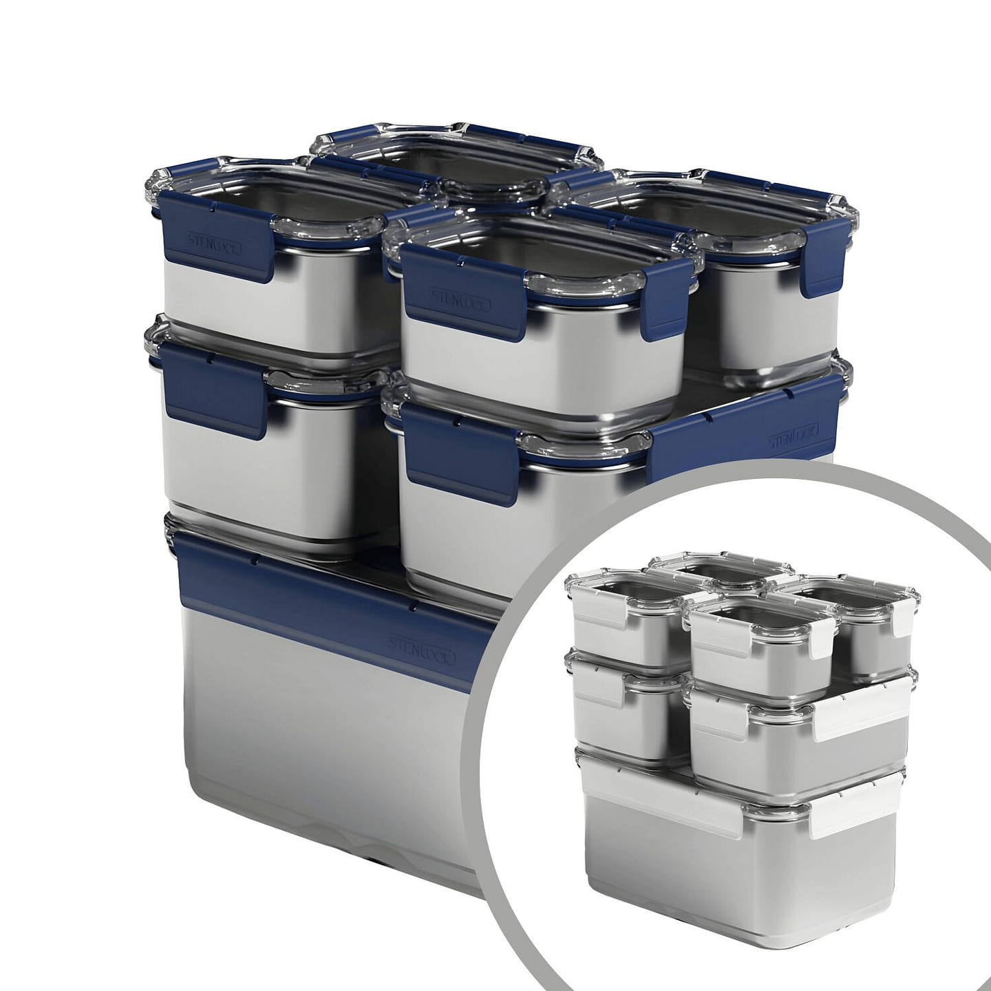 StenLock SS Food Storage (Set of 7) – Navy / White 1 each