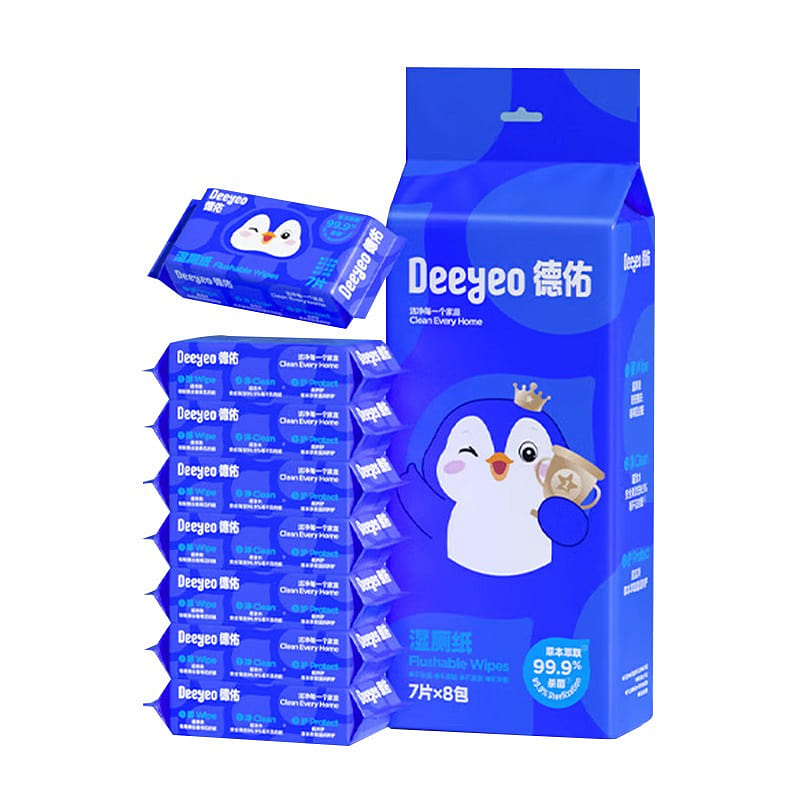 Deeyeo Flushable Toilet Wipes-7-Count*8 Packs 1 each