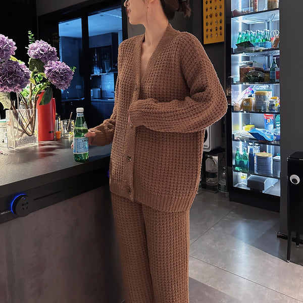 Get LULLABUY Cozy Waffle Pajama Set One SizeBrown Delivered Weee