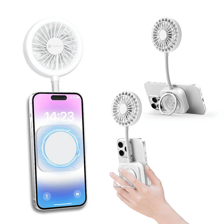 4合一磁吸小风扇，可用作手机支架配有Led灯