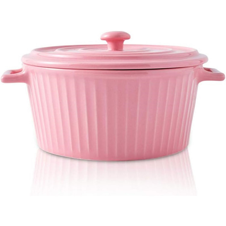 粉色带盖砂锅 1.1夸脱陶瓷砂锅可煮菜做饭蛋糕煲汤