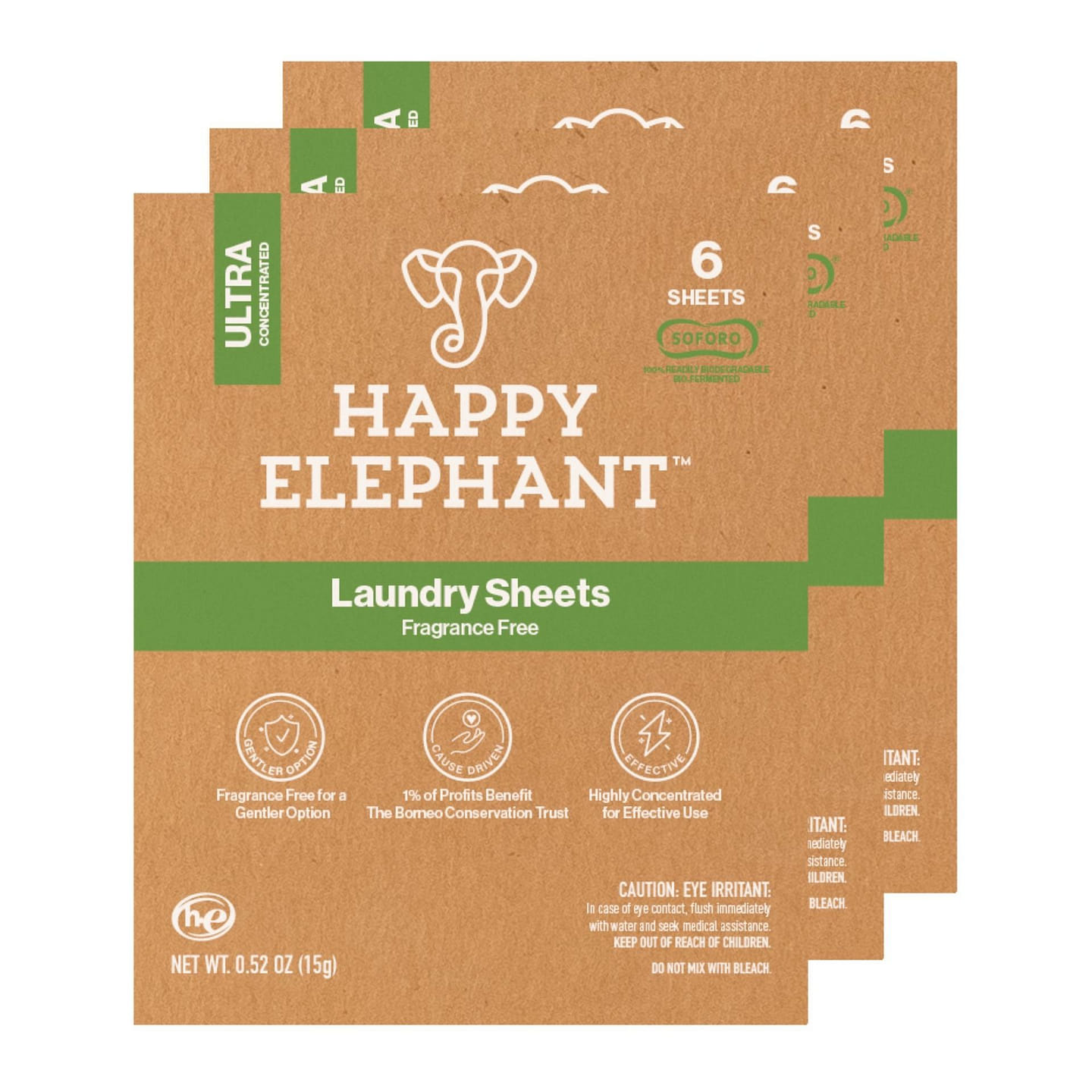 Happy Elephant Laundry Detergent Sheets – Fragrance Free 6 Count (Pack of 3) 18 each