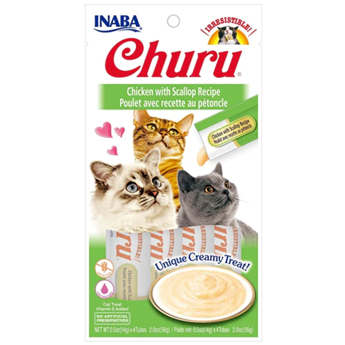INABA】Churu Purées Cat Treat - Chicken with Scallop - Weee!
