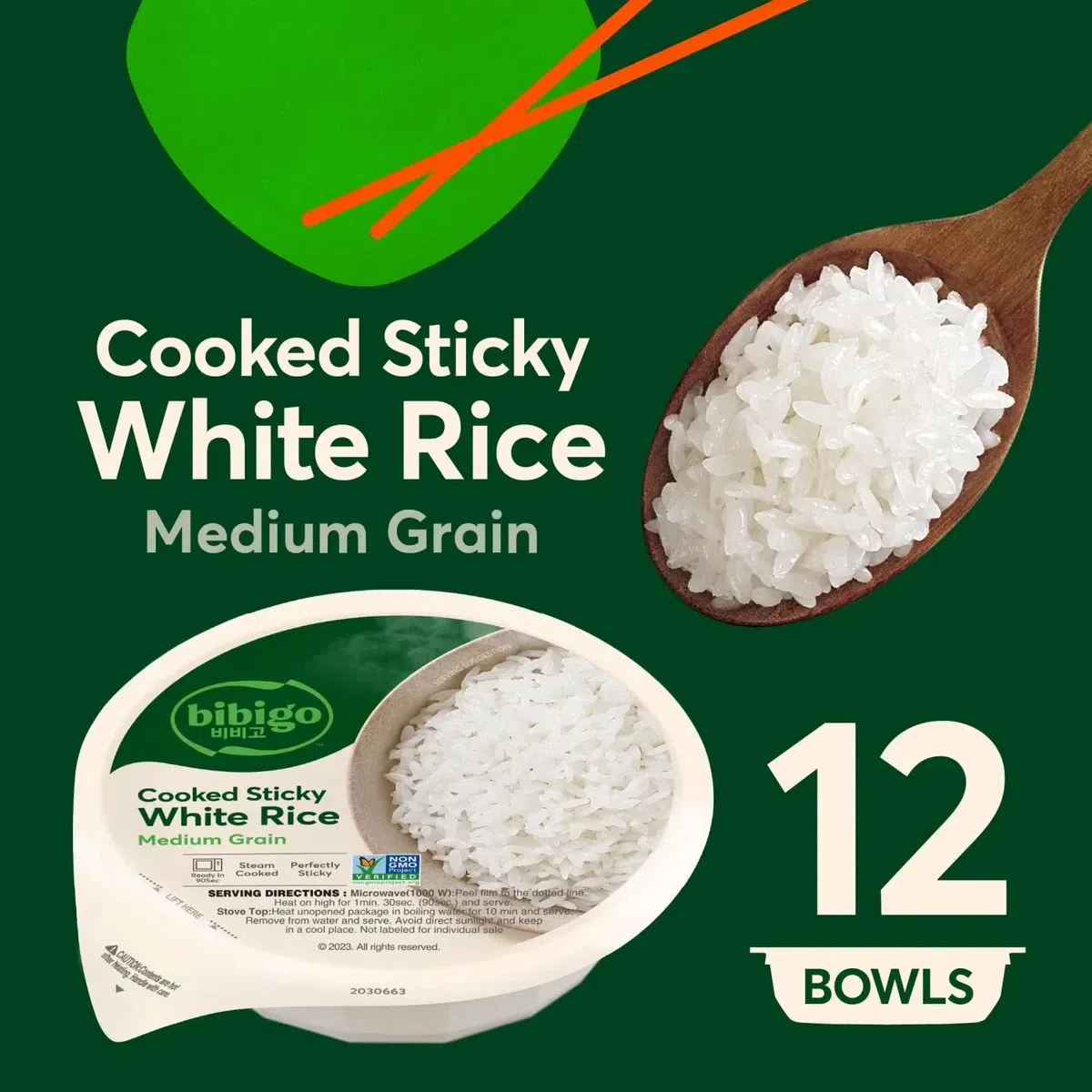 Bibigo Korean Sticky White Rice Bowls, 12-Pack 1 each