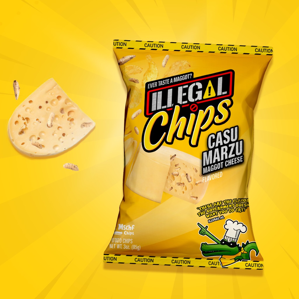 MSCHF Illegal Chips Casu Marzu Maggot Cheese Flavored Chips Weee!