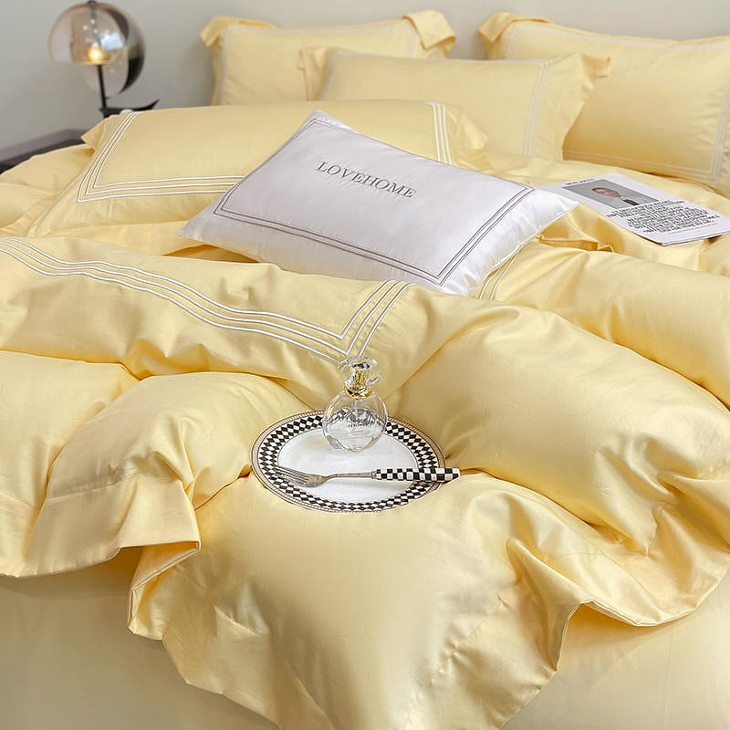 LULLABUY 200S Top Grade Cotton Bedding Set Yellow Double Size 2000 g
