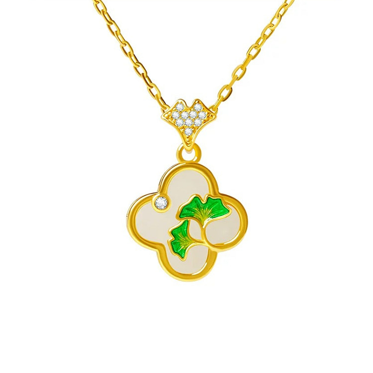 Four Leaf Grass Hotan Jade Necklace Gold 20 * 13mm 1 box