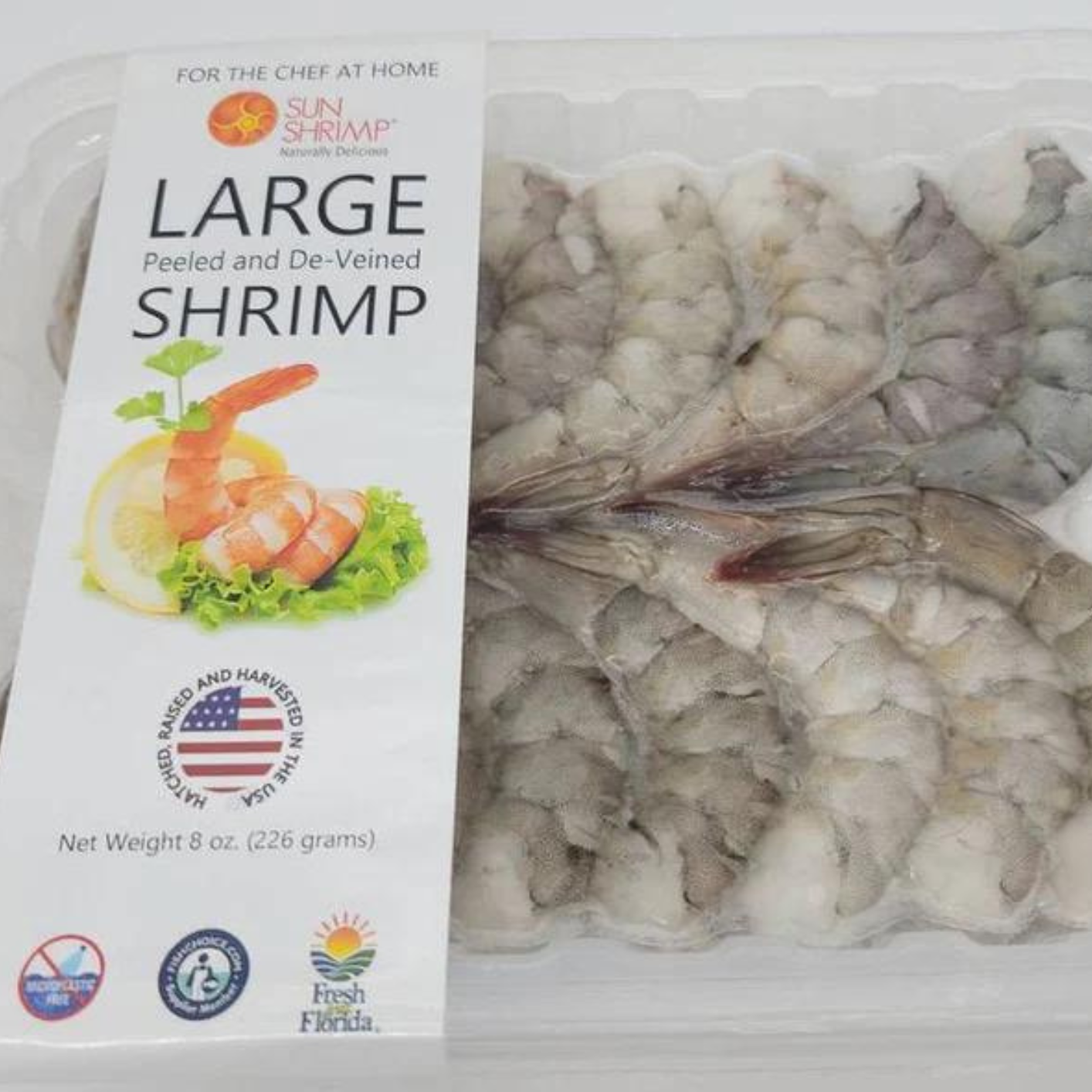 10 Pounds - Fresh Harvested Large Peeled and Deveined Sun Shrimp - 20 Tray Pack 10 lb