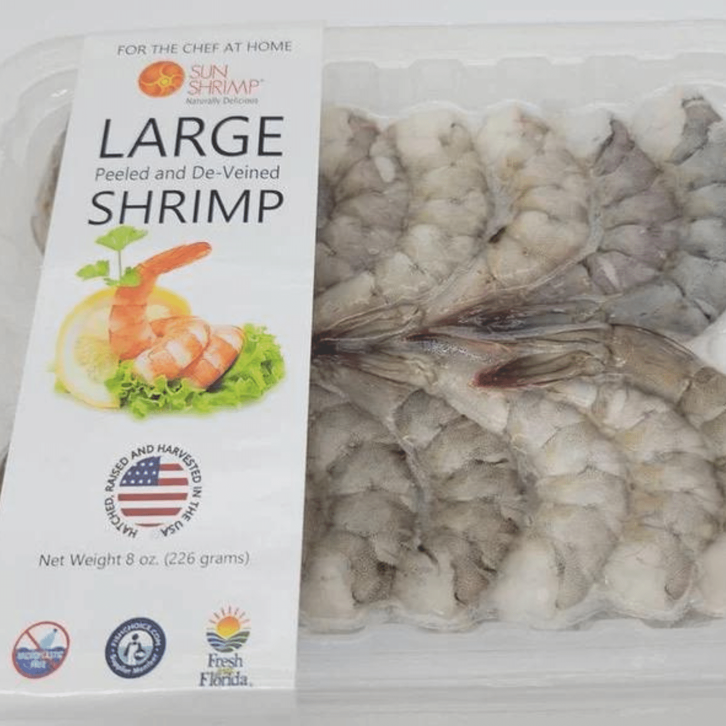 10 Pounds – Fresh Harvested Large Peeled and Deveined Sun Shrimp – 20 Tray Pack 10 lb