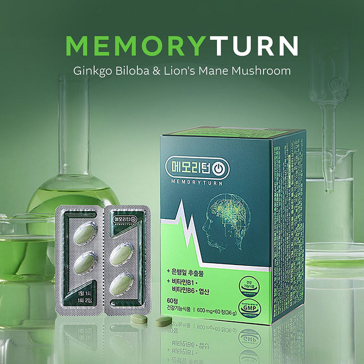 MEMORYTURN Ginkgo Biloba & Lion's Mane, 60 Tablets 60 count
