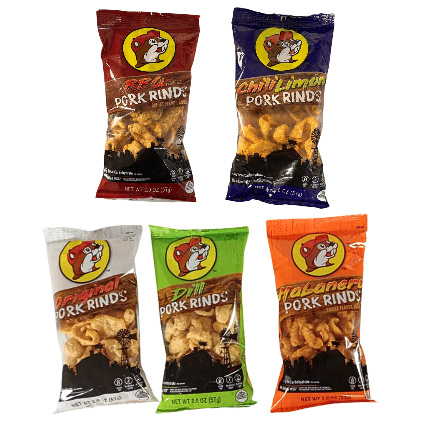 Buc-ee's Pork Rind Variety Pack | Pork Snack Box | Pork Skin Snacks 5 each