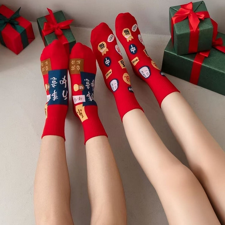 2026年 本命年红袜子 纯棉红色袜子 中筒袜5双 1 份